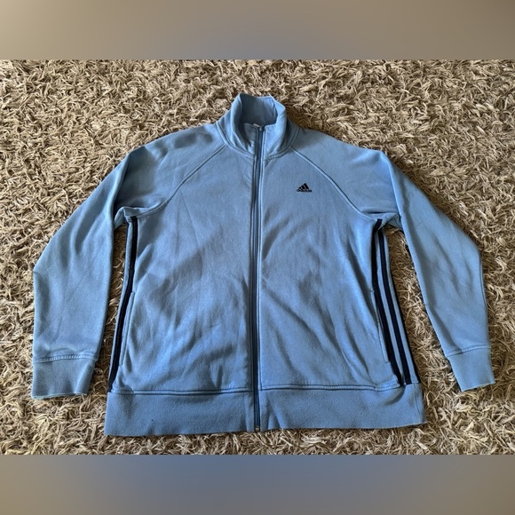 Women’s Adidas Full Zip Fleece Sweater Size XL Blue EUC - Picture 1 of 5